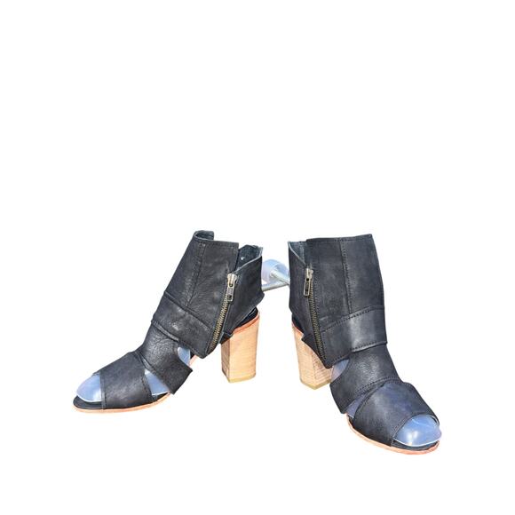 Free People Effie Black Leather Peep Toe Heel Booties size 38 euro - Picture 3 of 9